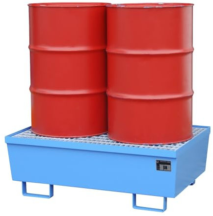 eurokraft | pro | Stahl-Auffangwanne mit Randprofilierung | für 2 x 200-l-Fässer | blau RAL 5012