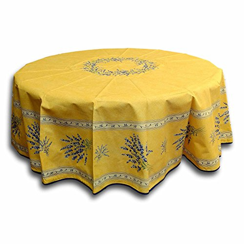 Tischdecke Französische Provenzal, Acrylbeschichtung, Baumwolle, rund, Gelb/Lavendel