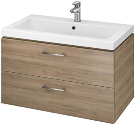 VBChome Badmöbel Waschbecken mit Unterschrank 80cm 2 Schubladen Nussbaum Lara