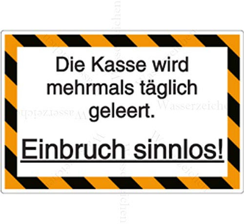 10cm! 2Stück!Aufkleber-Folie Wetterfest Made IN Germany Einbruch zwecklos kein Bargeld Kasse täglich geleert Bewacht S998 UV&Waschanlagenfest-Auto-Vinyl-Sticker Decal Profi Qualität