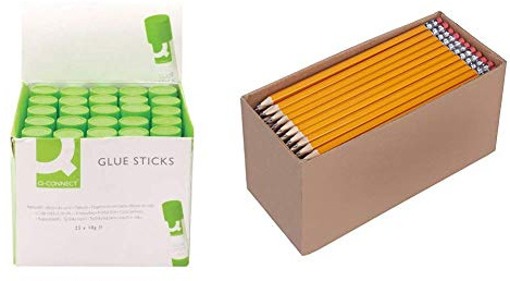 Q-Connect Glue Stick, 10 g, Pack of 25 & Amazon Basics Presharpened Wood Cased #2 HB Pencils, 150 Pack