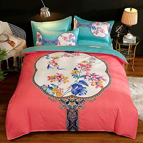 LIUYAOL Bedding 4 Piece Bed Sheet Set Flowers in a fan Cotton Duvet Cover Ultra Soft Washed Cotton ,150x200(59x78inch