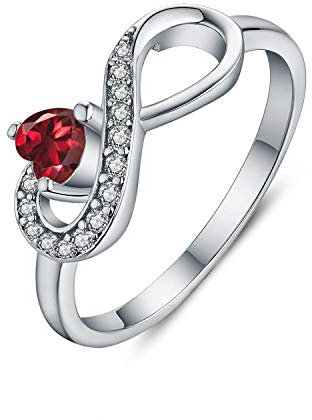 JO WISDOM Bague Infini Argent 925 Femme avec en Forme de Coeur AAA Oxyde de Zirconium Pierre de Naissance de Janvier Couleur Grenat