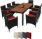Montafox Sitzgruppe 8 Personen Poly Rattan Sitzgarnitur Akazienholz Tisch 190 x 90cm Sitzkissen 6 cm Terrasse Garten Essgruppe Schwarz Gartenmöbel Set, Farbe:Abendsonne