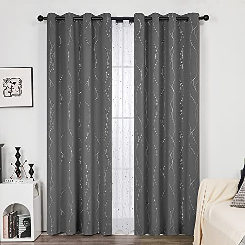 Deconovo Gardinen Blickdicht, Vorhang Verdunkelung mit Ösen, Thermogardine Kälteschutz für Wohnzimmer, 245x140 cm(HöhexBreite), Hellgrau, 2er Set