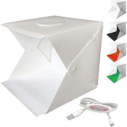 WANBY Photo Studio Tent Mini Foldable Photography Studio Portable Light Box Kit with LED Light Tent Adjustable Brightness 2 LED Lights and 4pcs Color Background(30x30 cm/12x12 inch)