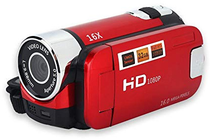 Elprico Digitaler Videokamera-Camcorder 2,7-Zoll-Bildschirm 270 ° Drehung 16-fache HD-USB-Videokamera(red, European regulations)