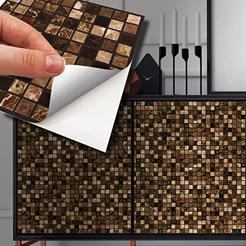 WALPLUS 72 Stück 15x15cm Metallischer brauner Marmor Mosaik Brown Aluminium Folie Wandfliesen Aufkleber Abziehen und Kleben Backsplash Abziehbilder Startseite Dekore Aufkantung für Küche Badezimmer