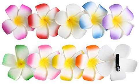 CHUANGOU Lot de 10 Plumeria Fleur Fleur Clip À Cheveux Clips, pour Filles Femmes Fête De Mariage Piscine Vacances Artificielle Mousse Fleurs