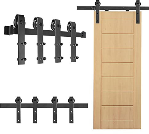 YRHome 366 cm, sistema de puerta corredera, raíl de madera, puertas correderas, carga máxima de 130 kg, puertas de metal, accesorio para puertas correderas interiores de 35 mm - 45 mm de grosor