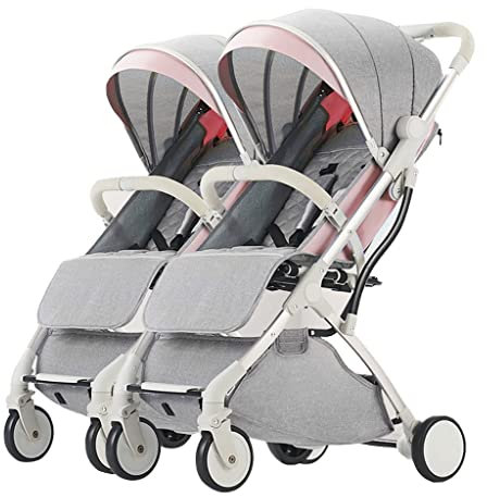 TRB Kinderwagen Zwillinge, Kinderwagen Organizer Doppelter Kinderwagen Neugeborener Kinderbuggy Klappbar Sitzen Lüge Kinder Buggy Faltwagen Tragbare Kinderwagen Mit Moskitonetz (Color : Pink)