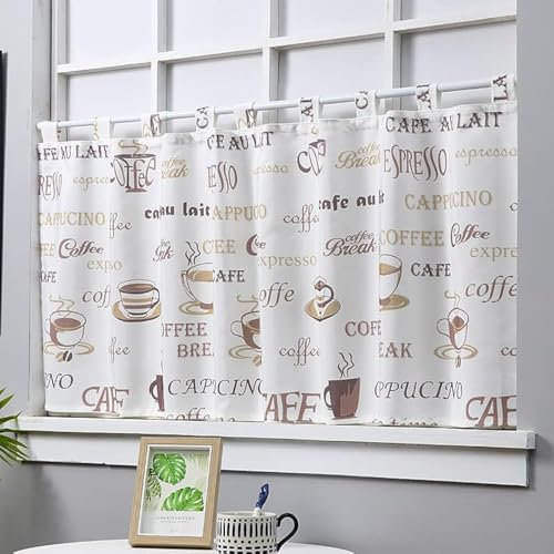 Yaland Scheibengardine Blickdicht Bistrogardine wasserdicht Küche Kurz Fenster mit Lanhausstil Kinderzimmer Gardine mit Schlaufen Vintage (BXH 90x45cm) 1 Stück