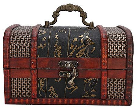 Vintage Deko Holz Schatzkiste, Chinesischer Stil Oriental Treasure Chest Retro Schatztruhe Piratenkiste Schmuck Spielzeug Holzkiste für Bücher Karten Sammlung Geschenke(#1 klein)