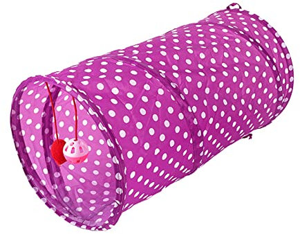LdawyDE Cat Tunnel, Dog Tunnel, with Toy Bell Ball, Expandable and Foldable, Pet Cat Tent, Durable, Straight Channel Tube Toy, for Small Pets (Purple)
