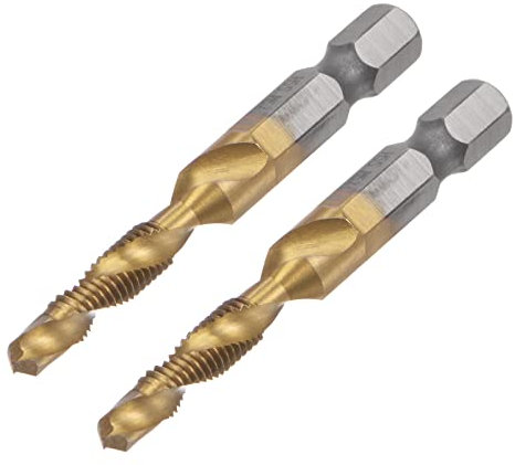sourcing map Combination Drill and Tap Bit, 1/4 Hex Shank M5 x 0.8 Metric Titanium Coated High Speed Steel 4341 Spiral Flute Drilling Tapping Tool 2pcs