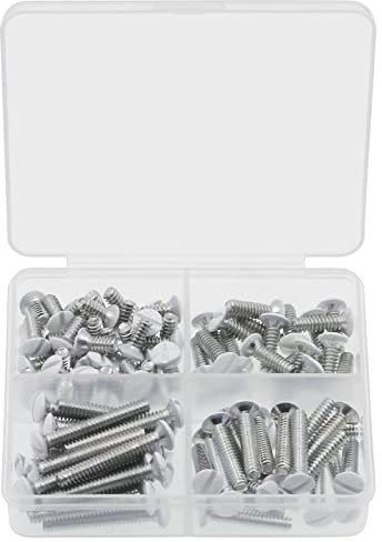 Wall Plate Screws, 100 pcs White Outlet Screws 6-32 Thread Light Electrical Cover Panel Switch Plate Screws 4 Length Assorted Sizes (3/8, 1/2, 3/4, 1 inch)