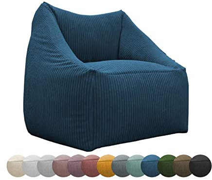chilly pilley Sitzsack Cord Sitzkissen EPS-Perlen Füllung Bodenkissen Sessel Gartenkissen mit Rückenlehne Sitz (Dunkelblau)