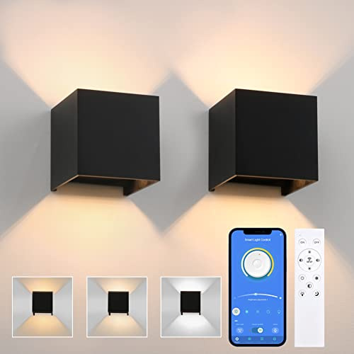 K-Bright 14W LED Dimmbare Wandleuchte, Einstellbarer Lichtstrahlwinkel, Einstellbare Helligkeit und Farbtemperatur, IP65, mit Fernbedienung, für Drinnen/Draußen, Schwarz(2 Stück)