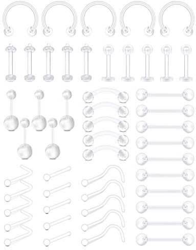 AceFun 14G-22G Klarer Piercing-Halter, Septum-Halterung, Nasenstecker, flexibel, für Lippe, Ohr, Nasen, Zungenringe, Brustwarzenring, Ohrringe, Kunststoff, industrielles Piercing, Schmuckhalter