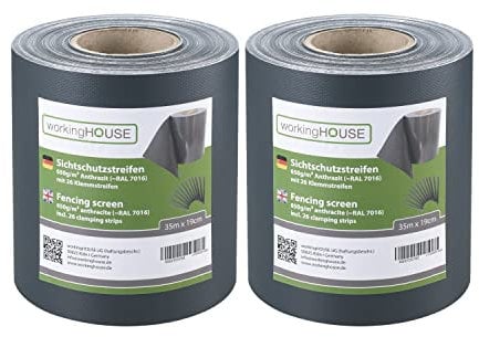 workingHOUSE 2 x 35 m Premium PVC Sichtschutzstreifen für Doppelstabmatten 650g/m² (Sichtschutz Zaun) - Wetterfest, Wartungsfrei, Leichte Montage - inkl. 26 Clips/Klemmstreifen (Anthrazit)