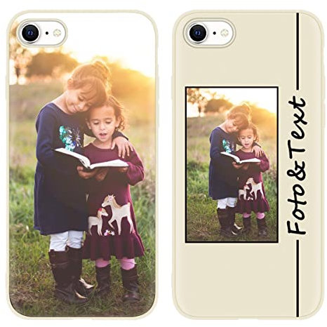 Yoedge Personalisierte Handyhülle für Apple iPhone SE 2022/SE 2020/7 / 8 4,7, Cremeweiß Hülle mit Eigenem Foto Bedrucken Bild Text Individuelle Schutzhülle, Selbst Gestalten Handyhülle für iPhone 7