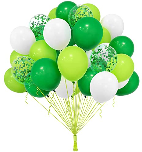50PCS Green and White Balloons, 12Inch Birthday Balloons for Party Decor | Air & Helium Fillable, for St. Patrick's Day, Christmas, Wedding, Engagement, Jungle Safari, Charity Theme Party Decorations