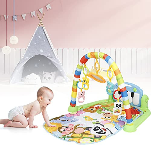 Tapis d'éveil Bébé, Tapis d'éveil et de jeux pour Nouveau-né avec Musique et Lumières,Tapis de Jeu épaissi bébé Fitness Piano pour Naissance en Garçons et Filles, Arches de Jeu et Jouets