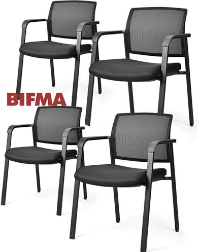 BASETBL Besucherstuhl, Konferenzstuhl für alle Fälle, Bürostühle mit festen Armlehnen, BIFMA-zertifizierter Stuhl, Stapelstuhl, 4er-Pack, Schwarz