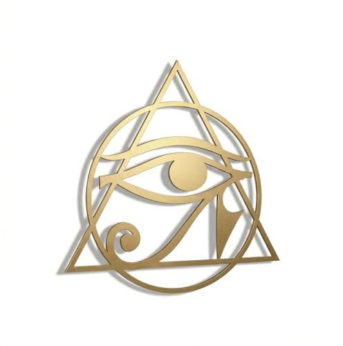 Colorfull Worlds Auge des Horus, Metall-Wandkunst, Heilige Geometrie, Wanddekoration, Geschenk für Neujahr, Weihnachten und Einweihungsfeier (47 x 47 cm, Gold)