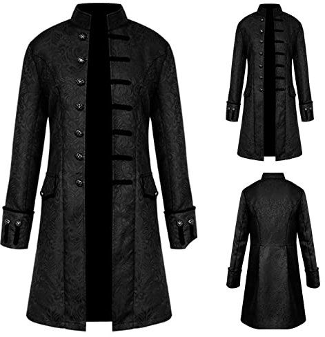 TTOKGZG Herren Steampunk Mantel, Vintage viktorianischen Gothic Frack Renaissance Mittelalter Jacke Halloween Cosplay Kostüm (Schwarz, M)