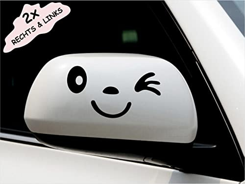 KLEBEKÖNIG 2x Rückspiegel Auto Aufkleber Smile Gesicht Car Sticker Zwinker Decal