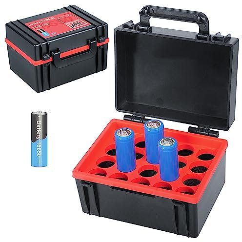 LYNCA Scatola portaoggetti rigida per batterie e porta scheda SD, contiene 20 batterie 18650, con tester per batteria integrato (batteria 18650 x 20)