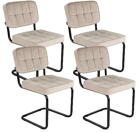 Kick Collection 4er Set Esszimmerstühl Ivy - Champagner - Modern und Hochwertig - Samtstoff und Metall - Erhältlich in vielen Farben