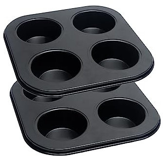 4 Cup Muffin Pan, Bakeware Non-stick Cupcake Baking Pan Mini Pie Pans, Air Fryer Small Oven Cupcake Baking Pan Non Stick No Toxic Bakeware, Heavy Duty Carbon Steel Muffin Tray for Oven Baking (2PCS)