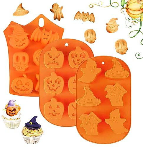 3 Pièces Moule Halloween, 6 Cavités Moulle Silicone, Formes Différentes, Convient pour Fabrication Glaçons Bonbons Gelée Chocolat Décoration Gâteaux