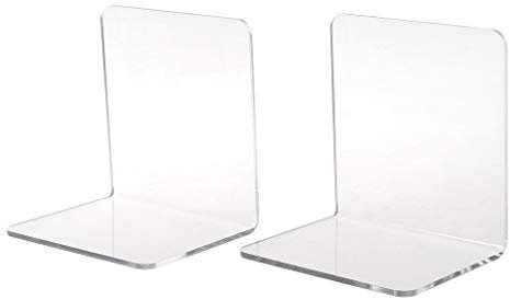 Lot de 2 serre-livres en acrylique transparent en forme de L pour bureau