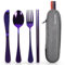 Quatish Camping Besteck, 5 Stück Edelstahl Reisebesteck mit Etui, Besteckset to Go, Edelstahl Bestecktasche für Unterwegs, Outdoor, Reise, Arbeit, Schule, Violett
