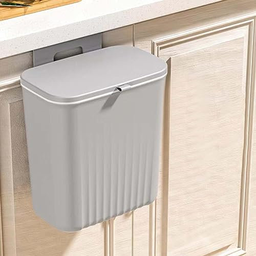 12L Kitchen Compost Bin for Countertop or Under Sink, Hanging Small Trash Can with Lid for Closet/Bathroom/Bedroom/Office/Camping, Compost Bin w (Grey)
