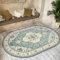 Rug-QJDDUP Teppich Oval,Blue,120 x 200 cm,Blaugrünes Blau, Grün-Gelb-Mehrfarben-Blumen-Vintage,Wohnzimmer Couchtisch Schlafzimmer Kinderzimmer Babyzimmer,