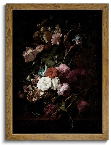 EPHANY Vintage Dark Black Botanical Floral Canvas Poster - Moody Flower Wall Art, Victorian Gothic Dark Academia Wall Decor, Aesthetic Room Art Prints, Retro Plant Oil Painting Prints