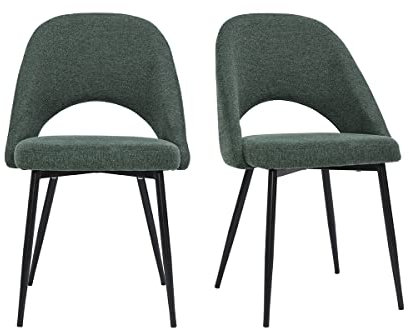 Miliboo Vintage-Stühle aus Stoff mit Strukturiertem Samteffekt in Grün und Schwarze Metallfüße (2er-Set) Cosette