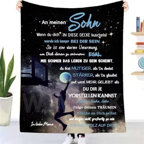 WJMSDK Personalisierte Decke Geschenke für Sohn von Mama, Kuscheldecke Flauschige An Meinen Sohn von Mama, 18 Geburtstag Junge Geschenke, Witziges Weihnachten Abschluss-Geschenke