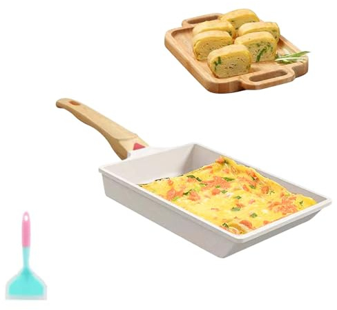 Yuragim Tamagoyaki Omelette Pfanne, Rechteckige Japanische Omlettenpfanne mit Abnehmbarer Griff, Antihaftbeschichtung Spiegeleipfanne für Eiern, Speck, Schinkenscheiben, Steaks, 19x16 cm-Weiß