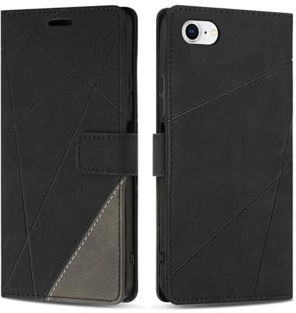 SONWO Premium PU Leather Flip Wallet Case Cover with Magnetic Closure and Card Slots, for iPhone SE 2022 / 2020, iPhone 8 / 7 / 6, Black