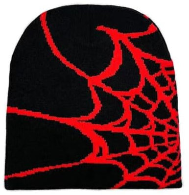WAMSOLE Y2k Spider Beanie Mützen MEA Culpa Strickmütze Streetwear Kopfbedeckung Winter Wolle Acryl Knit Skull Cap für Herren Damen, Spider-Schwarz / Rot, Einheitsgröße
