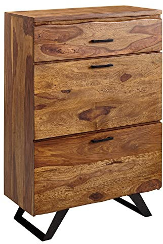 KADIMA DESIGN Kommode Sheesham, 80x120x41,5 cm, Highboard, Metallgestell, 3 Schubladen