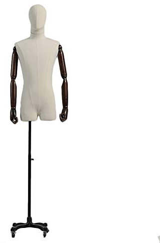 SUuim Männlicher Schaufensterpuppen-Torso – beweglicher Halbkörper-Schneider-Shop, Dummy-Modellständer mit Kopf und Rädern – für Anzug, Leder, Taschen, Hemden, Display (Farbe: Schwarz) (Weiß)