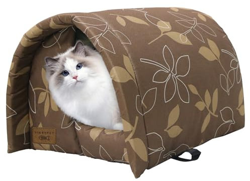 Vinnypet Katzenhaus Für Draußen Winterfest Wasserdicht Und Warm Faltbare Katzenhöhle mit Plüschkissen Weich Hundehöhle Tierheim Für Streuner Haustiere 54x42x36cm