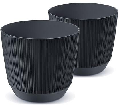 Tymar Blumentopf,Übertopf, 2er-Pack, Blumenübertopf aus Kunststoff, Matte, Runde Form (ø 17 cm, (2pack) Anthrazit)