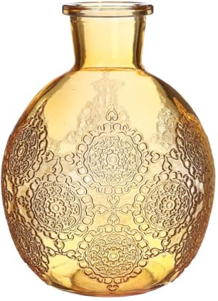 NaDeco Kugelvase Bologna in 12 cm und 17 cm und 6 Farben wählbar | Kugelflasche | Glas Flaschen | kleine Deko Vasen | kleine Deko Flaschen | Tischdeko Vasen, Farbe:Ocker, Größe:h.17 cm Ø 12.5 cm